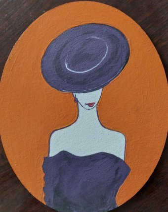 Painting "Lady in a hat" by painter Anna Macyuk acrylic cardboard at Jose Art Gallery