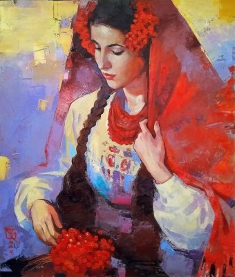 Painting "Chervona Kalina" by painter Vitaliy Kotendzhi oil paper at Jose Art Gallery