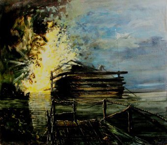 Painting "The ferry" by painter Serhiy Roy oil canvas at Jose Art Gallery