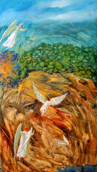Painting "Angels descending to Earth" by painter Serhiy Roy oil canvas at Jose Art Gallery