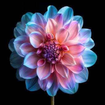Digital Art "Rainbow Dahlia 3: A Floral Spectrum" by digital artist Michael F at Jose Art Gallery