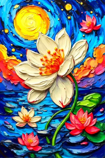 Digital Art "Lotus Dream Under Starry Sky" by digital artist Viktor Levchenko at Jose Art Gallery