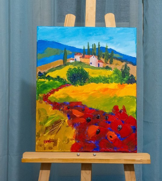 Imagen adicional 2: Arte moderno Paisaje Pintura "Amapolas vibrantes del paisaje de Provenza", pintor Patrick BAUQUEL acrílico lienzo 