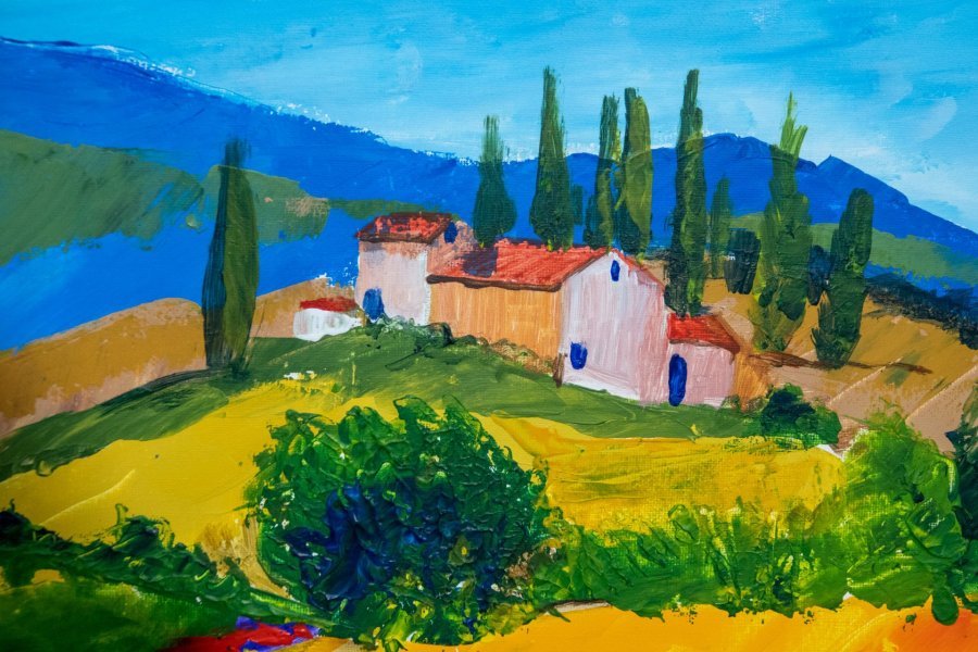 Imagen adicional 3: Arte moderno Paisaje Pintura "Amapolas vibrantes del paisaje de Provenza", pintor Patrick BAUQUEL acrílico lienzo 