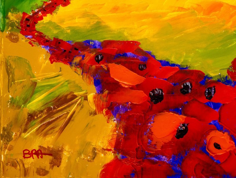 Imagen adicional 4: Arte moderno Paisaje Pintura "Amapolas vibrantes del paisaje de Provenza", pintor Patrick BAUQUEL acrílico lienzo 