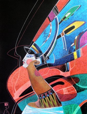 Graphik "Nofretete", illustrator Vitaliy Kotendzhi Pastell Papier in der Jose Art Gallery