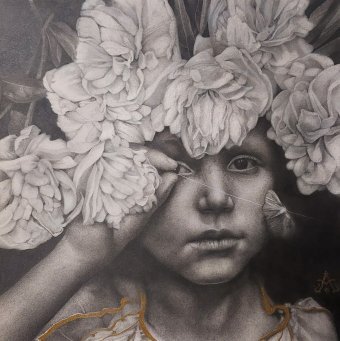 Drawing "The Spinner" by illustrator Patricia Ariel pencil paper at Jose Art Gallery