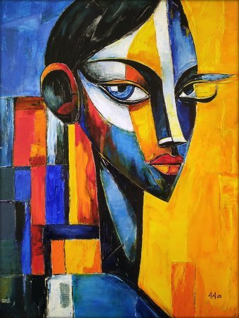 Peinture "The Geometry of Gaze", peintre Alexander Aksyonov acrylique toile à la Jose Art Gallery
