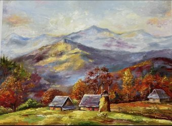 Painting "Morning Autumn. Impressionistic Mountain Landscape" by painter Adelina oil wood at Jose Art Gallery
