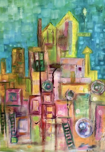 Painting "Echoes of colors" by painter Andrea Reina mixed method paper at Jose Art Gallery