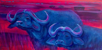 Painting "Ascania - New. Buffaloes" by painter Oksana Chumakova acrylic canvas at Jose Art Gallery