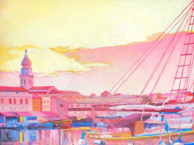Immagine aggiuntiva 10: Impressionismo Paesaggio marino Pittura "Sera a Krk", pittore Lana Korolievskaia olio tela 