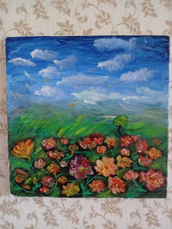 Painting "Spring Landscape With Floral Abstraction" by painter Olga Penchuk acrylic canvas at Jose Art Gallery
