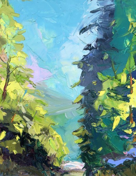 Carpathians. River. Painting by Bohdan Vynarchyk