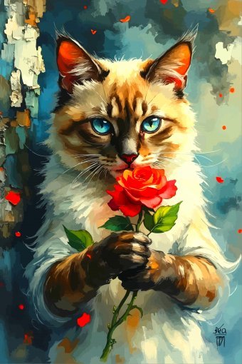Digitale Kunst "Blauäugige Katze mit Rose", digitale/-r künstler/-in Viktor Levchenko in der Jose Art Gallery