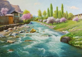 Pittura "Fonte luminosa Govasoy", pittore Olim Muhammadali olio tela alla Jose Art Gallery