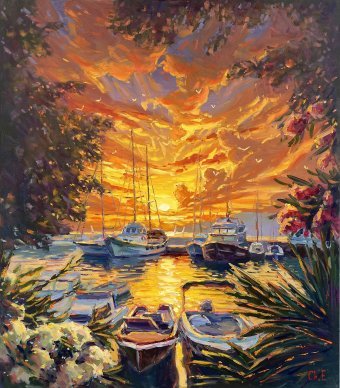 Painting "Pier" by painter Yevgeny Chernyakovsky oil canvas at Jose Art Gallery