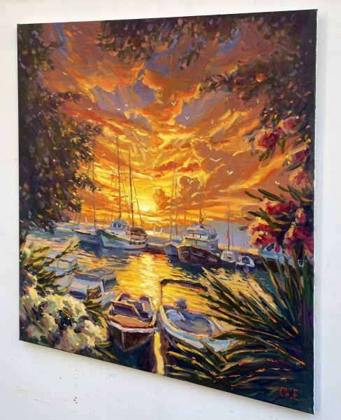 Immagine aggiuntiva 2: Impressionismo Paesaggio marino Pittura "Molo", pittore Yevgeny Chernyakovsky olio tela 