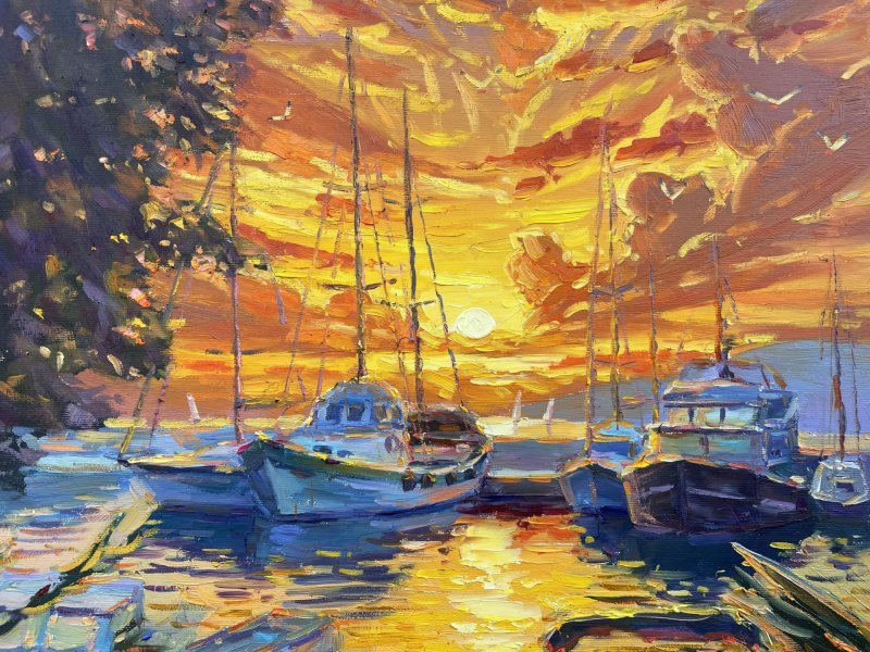 Immagine aggiuntiva 3: Impressionismo Paesaggio marino Pittura "Molo", pittore Yevgeny Chernyakovsky olio tela 