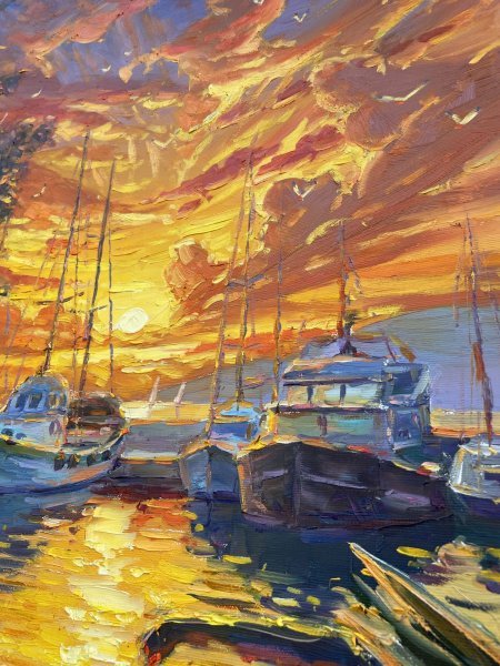 Immagine aggiuntiva 5: Impressionismo Paesaggio marino Pittura "Molo", pittore Yevgeny Chernyakovsky olio tela 