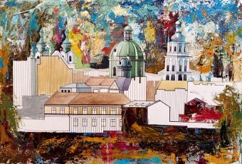 Painting "City-Abstraction." by painter Serhiy Roy oil paper at Jose Art Gallery