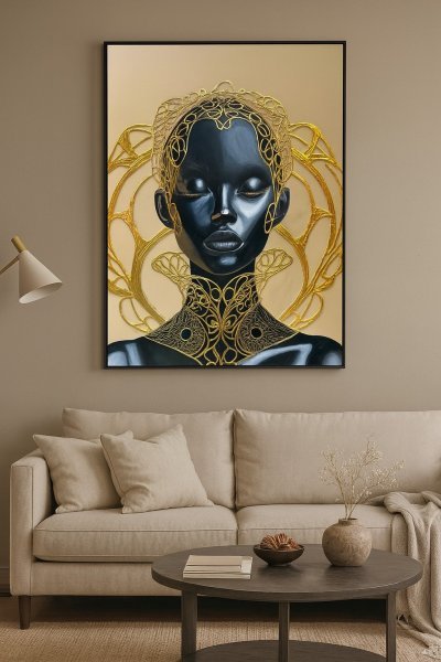 Additional view 2: Contemporary Art Portrait Painting Golden Empress by painter Larisa Robins acrylic wood 