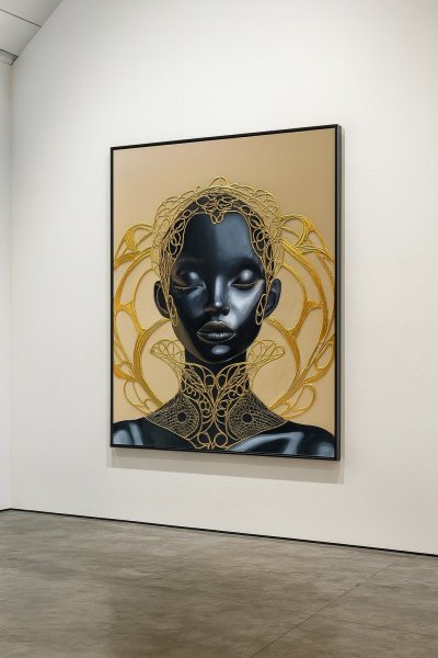 Additional view 3: Contemporary Art Portrait Painting Golden Empress by painter Larisa Robins acrylic wood 