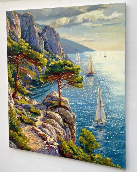 Immagine aggiuntiva 2: Impressionismo Paesaggio marino Pittura "Calma mattutina", pittore Yevgeny Chernyakovsky olio tela 