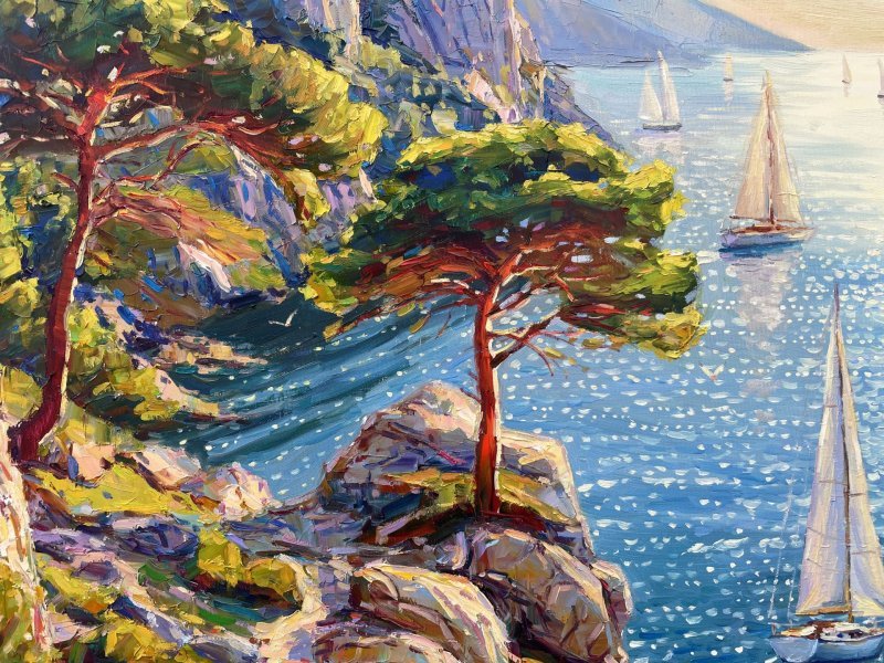 Immagine aggiuntiva 4: Impressionismo Paesaggio marino Pittura "Calma mattutina", pittore Yevgeny Chernyakovsky olio tela 