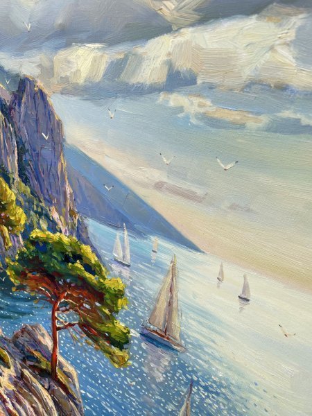 Immagine aggiuntiva 5: Impressionismo Paesaggio marino Pittura "Calma mattutina", pittore Yevgeny Chernyakovsky olio tela 