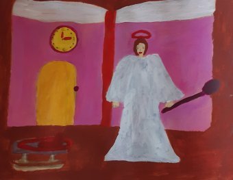 Painting "Angels in Abstract Celebration" by painter Alexandra Irimia acrylic paper at Jose Art Gallery