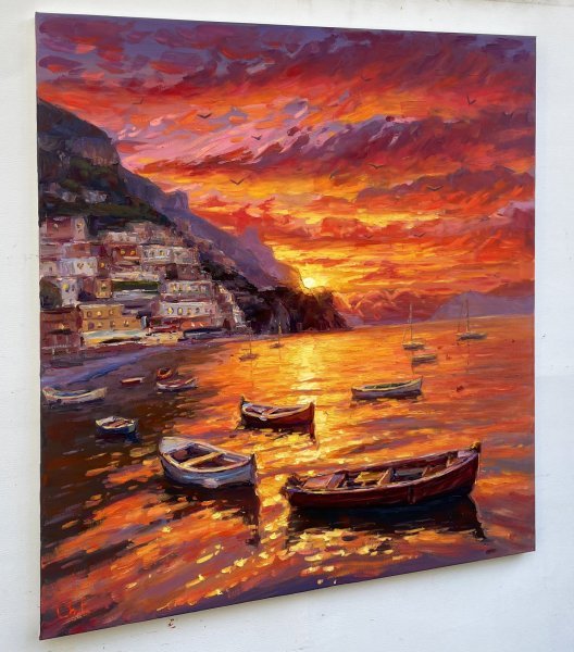 Additional view 1: Impressionism Marine Art Painting Evening Magic of Amalfi by painter Yevgeny Chernyakovsky oil canvas 
