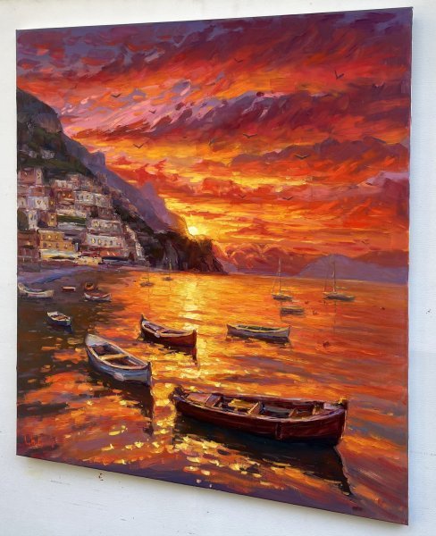 Additional view 2: Impressionism Marine Art Painting Evening Magic of Amalfi by painter Yevgeny Chernyakovsky oil canvas 