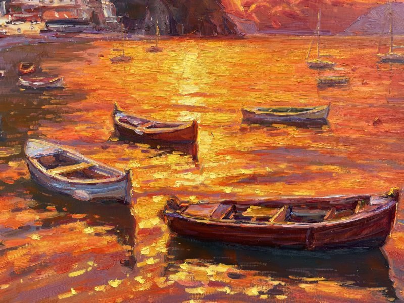 Additional view 3: Impressionism Marine Art Painting Evening Magic of Amalfi by painter Yevgeny Chernyakovsky oil canvas 