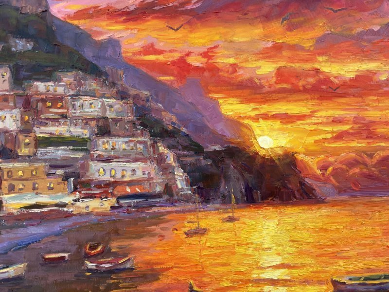 Additional view 4: Impressionism Marine Art Painting Evening Magic of Amalfi by painter Yevgeny Chernyakovsky oil canvas 