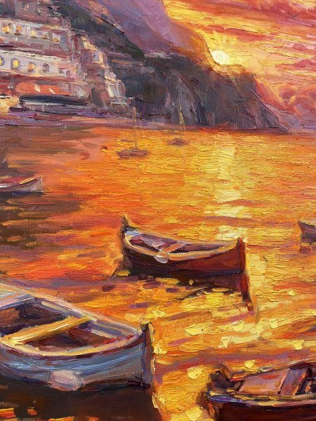 Additional view 5: Impressionism Marine Art Painting Evening Magic of Amalfi by painter Yevgeny Chernyakovsky oil canvas 