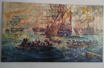 Painting "Fragments of Time: Puzzle and Map" by painter Elvira Nalbat oil canvas at Jose Art Gallery