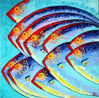 Painting "The Watching Shoal" by painter Tetiana Kushnirova oil canvas at Jose Art Gallery