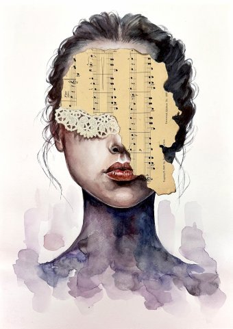 Malerei "Violette Träume. Surreales Frauenporträt", maler/-in Julia Shilo Mischtechnik Papier in der Jose Art Gallery