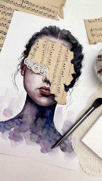 Дополнительное изображение 8: Сюрреализм Портрет Живопись "Фиолетовые сны. Сюрреалистический женский портрет" живописец Julia Shilo смешанная техника бумага 