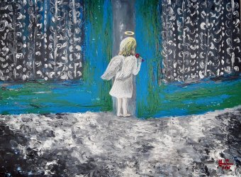 Pintura "Ángel guardian", pintor Elena Parau técnica mixta madera en Jose Art Gallery