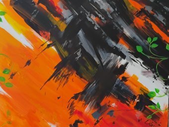 Drawing "New Beginnings. Hope in Fresh Green Growth" by illustrator Leon Katz acrylic canvas at Jose Art Gallery