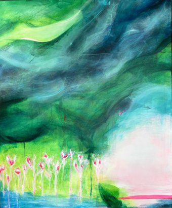 Pittura "L'ombra del drago sopra...", pittore Noumenona acrilico tela alla Jose Art Gallery