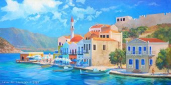 Painting "Midday on Kastellorizo" by painter Lana Korolievskaia oil canvas at Jose Art Gallery