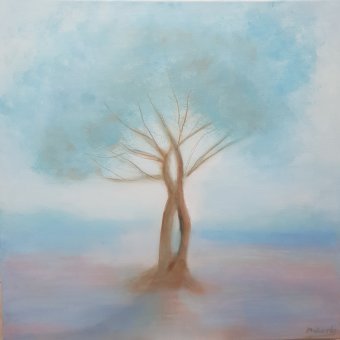 Painting "Intertwined Roots. Natural Invisible Links" by painter Mercedes Gordo oil canvas at Jose Art Gallery