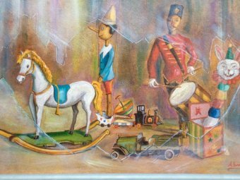 Peinture "Souvenirs", peintre Angelo Ferro huile carton à la Jose Art Gallery