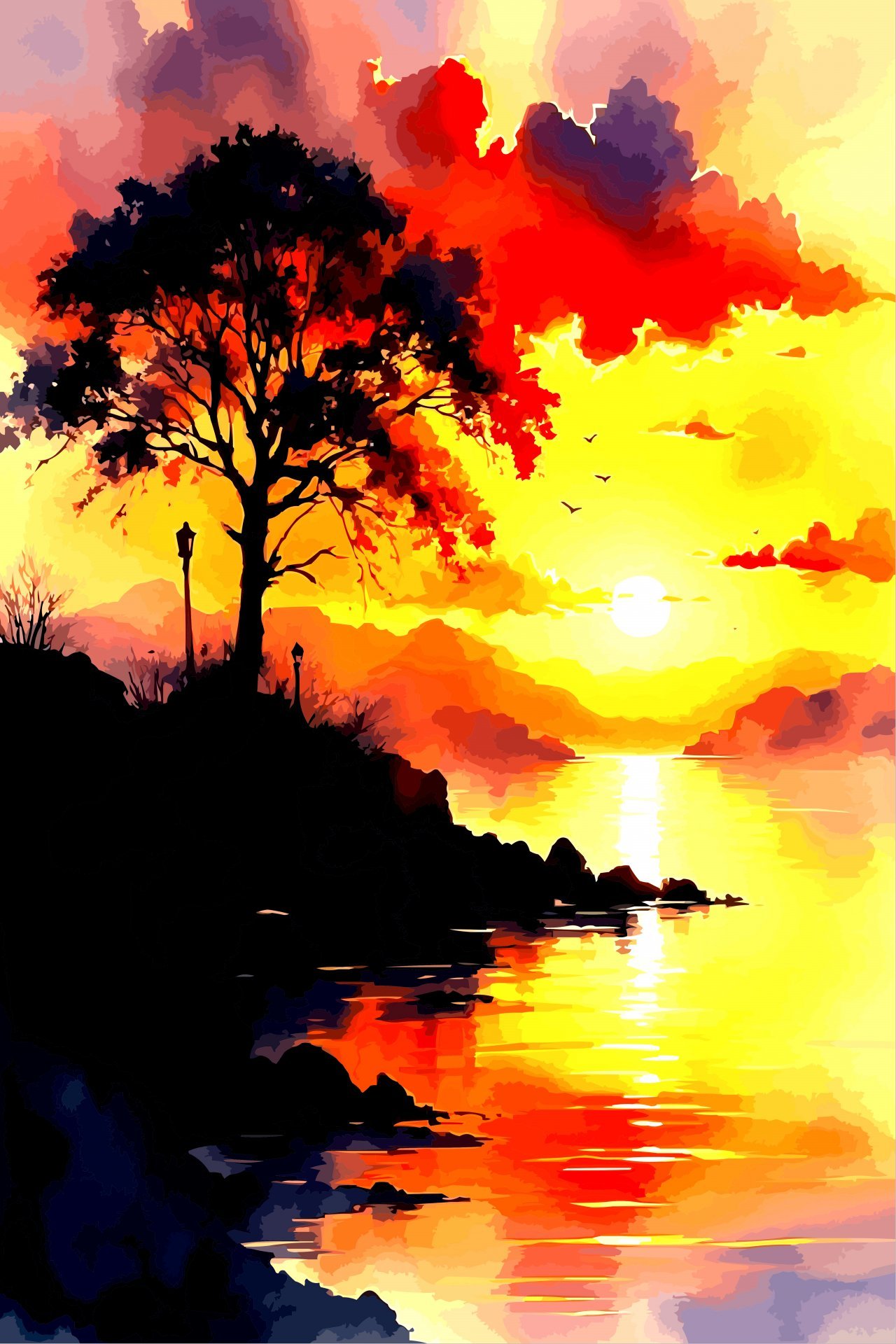 River Sunset with Tree Digital Art - Viktor Levchenko