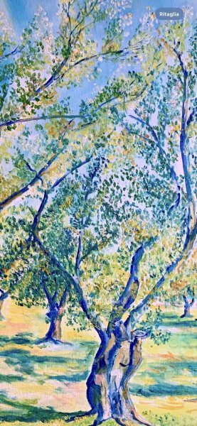 Image supplémentaire 5: Postimpressionisme Paysage Peinture "Un soupir de paix", peintre Angelo Ferro huile carton 