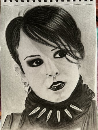 Graphique "Portrait de Lisbeth Salander en noir et blanc", illustrateur Babsy charbon papier à la Jose Art Gallery