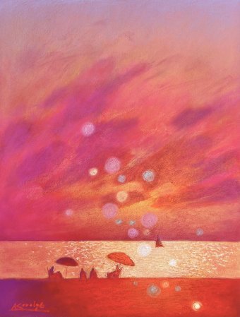 Painting "Magical Sunset on the Seashore" by painter Andrii Kovalyk pastel paper at Jose Art Gallery
